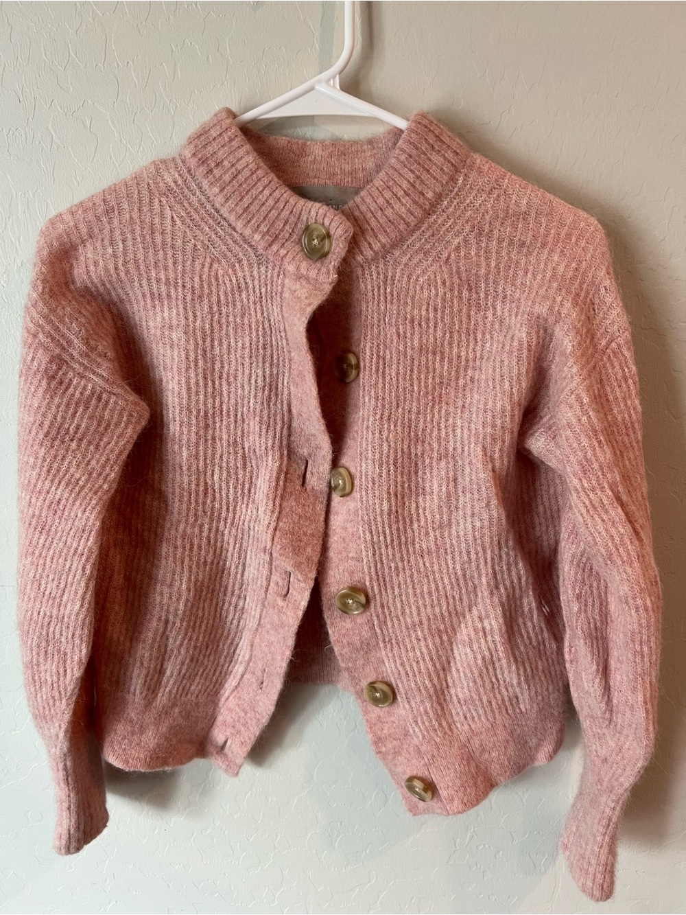 Everlane Pink Ribbed Button-Up Cardigan
